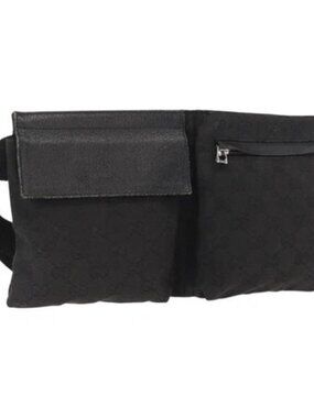 GUCCI GG Canvas Waist bag Black Silver 28566
